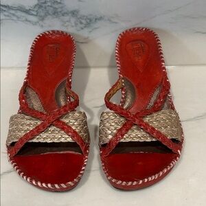 Clarks Red and Gold Braided Sandals